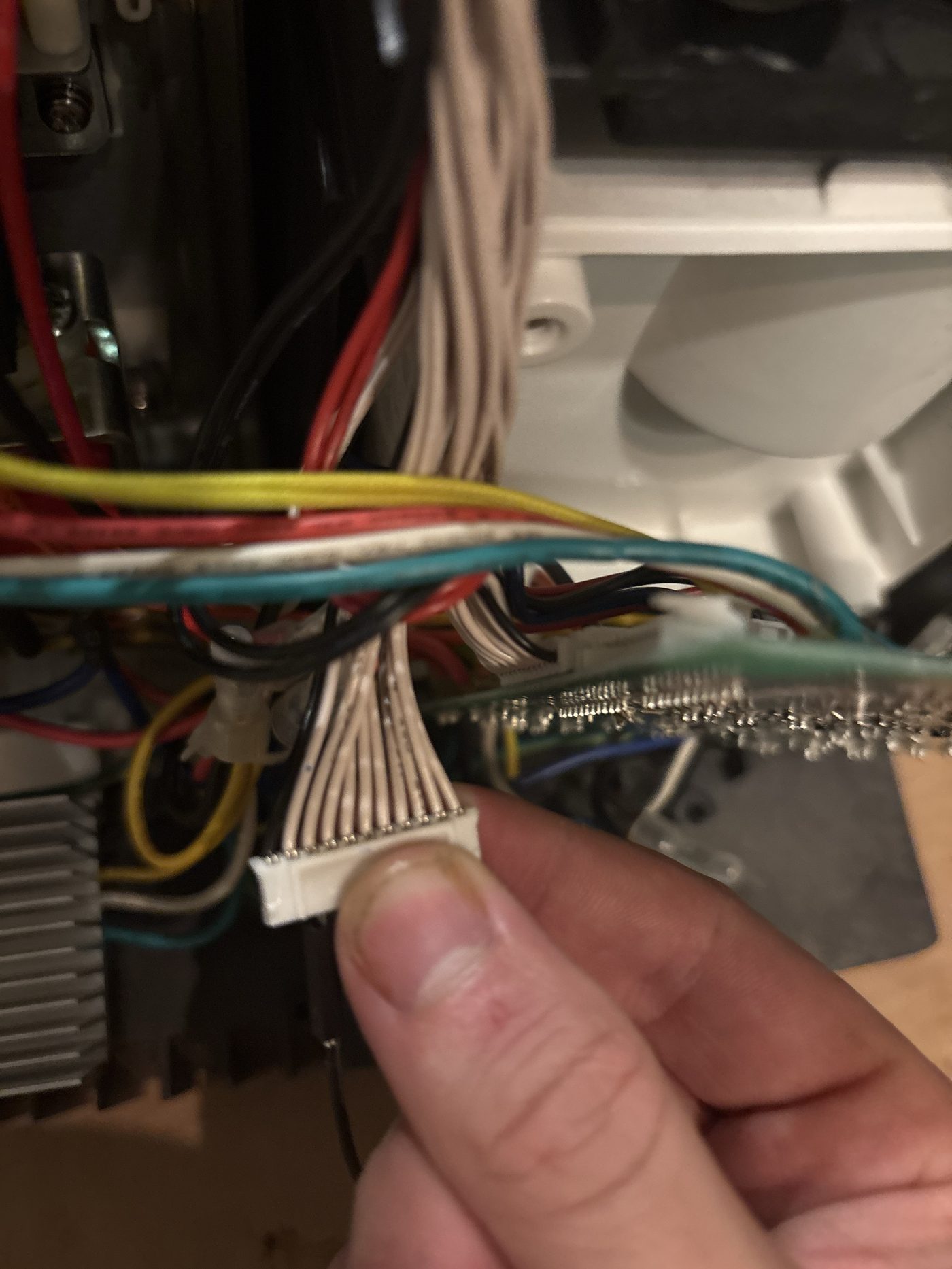 The front-panel plug held unplugged, all wires off-white